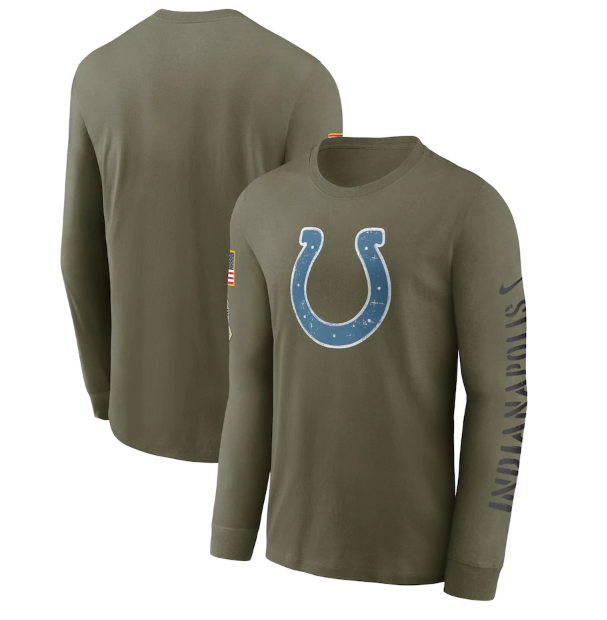 Men's Indianapolis Colts 2022 Olive Salute To Service Therma Performance Pullover Hoodie